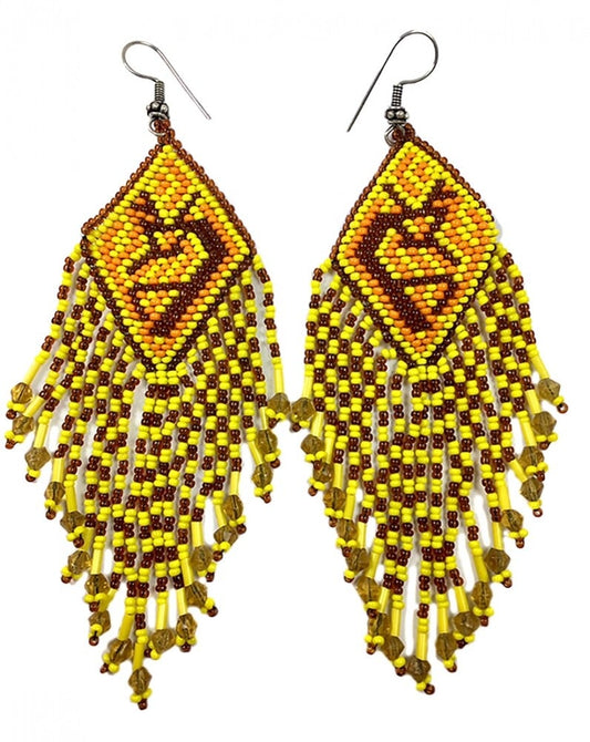 Handmade Beaded Yellow Seed Bead Kokopelli Earrings