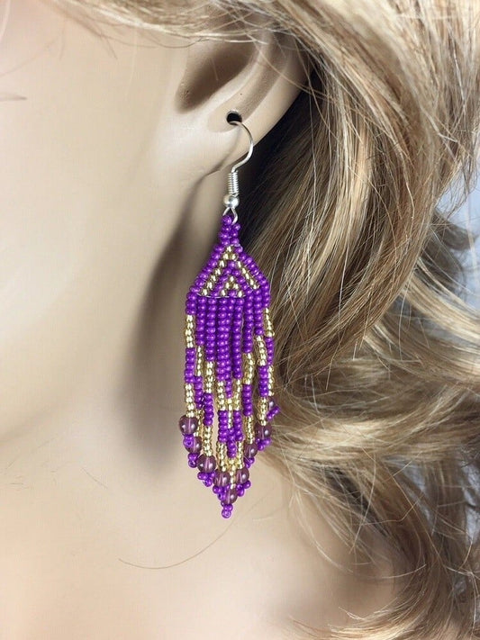 Handmade Beaded Purple Fashion Hook Earrings