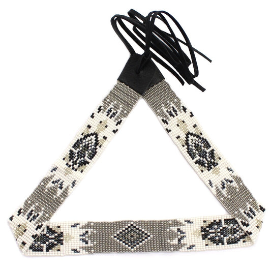 Handmade Beaded Grey White Turtle Cowboy Style Hatband