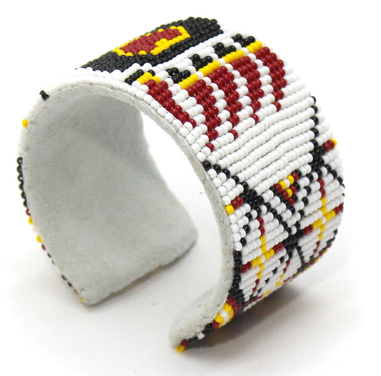 White Yellow Bear Paw pattern Handmade Beaded Cuff Bracelet - Adjustable and Bendable