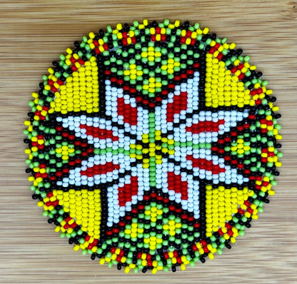 Handmade beaded Yellow Flower Aztec 3 inch rosette/applique