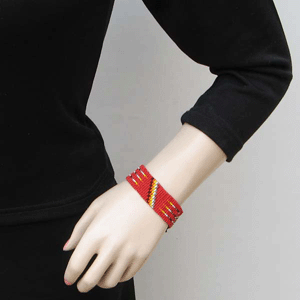 Handmade Red Seed Beaded Bracelet Soft 1 Inch Cuff