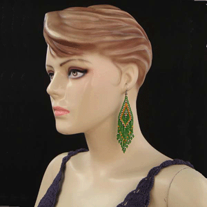 Handmade Beaded Green Seed Bead Big Earrings