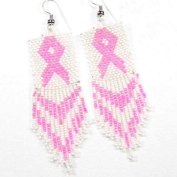Pink Ribbon Breast Cancer Awareness Beaded Earrings