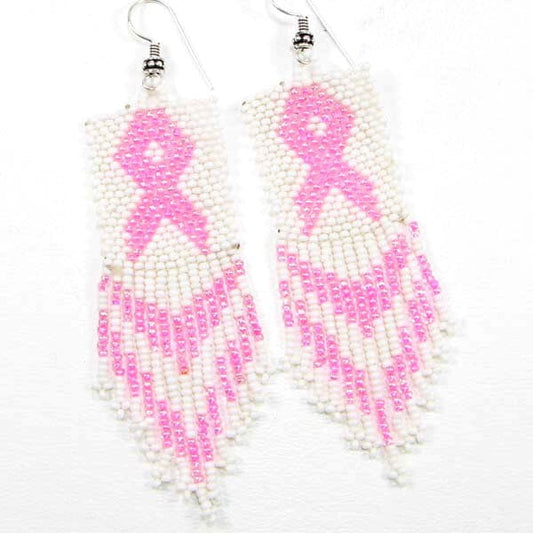 Pink Ribbon Breast Cancer Awareness Beaded Earrings