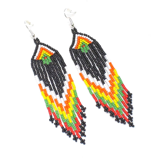 Black Multicolored Beaded Native Style Earrings