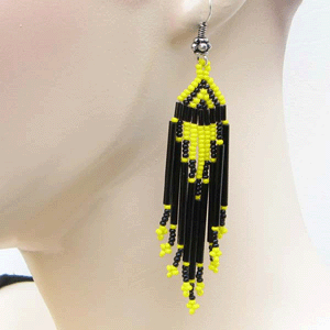 Bright Yellow &amp; Black Beaded Earrings