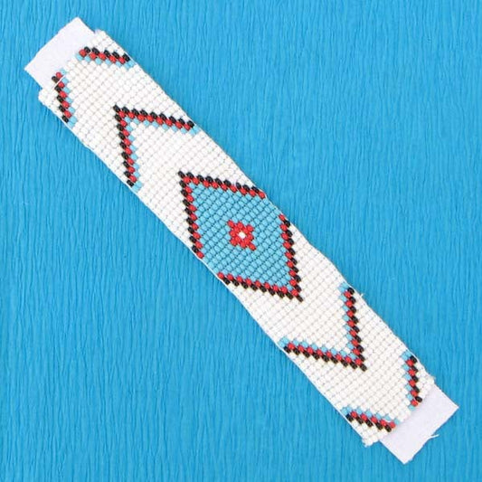 5X1" White Blue Red Seed Beaded Strip Applique And Craft Beadwork
