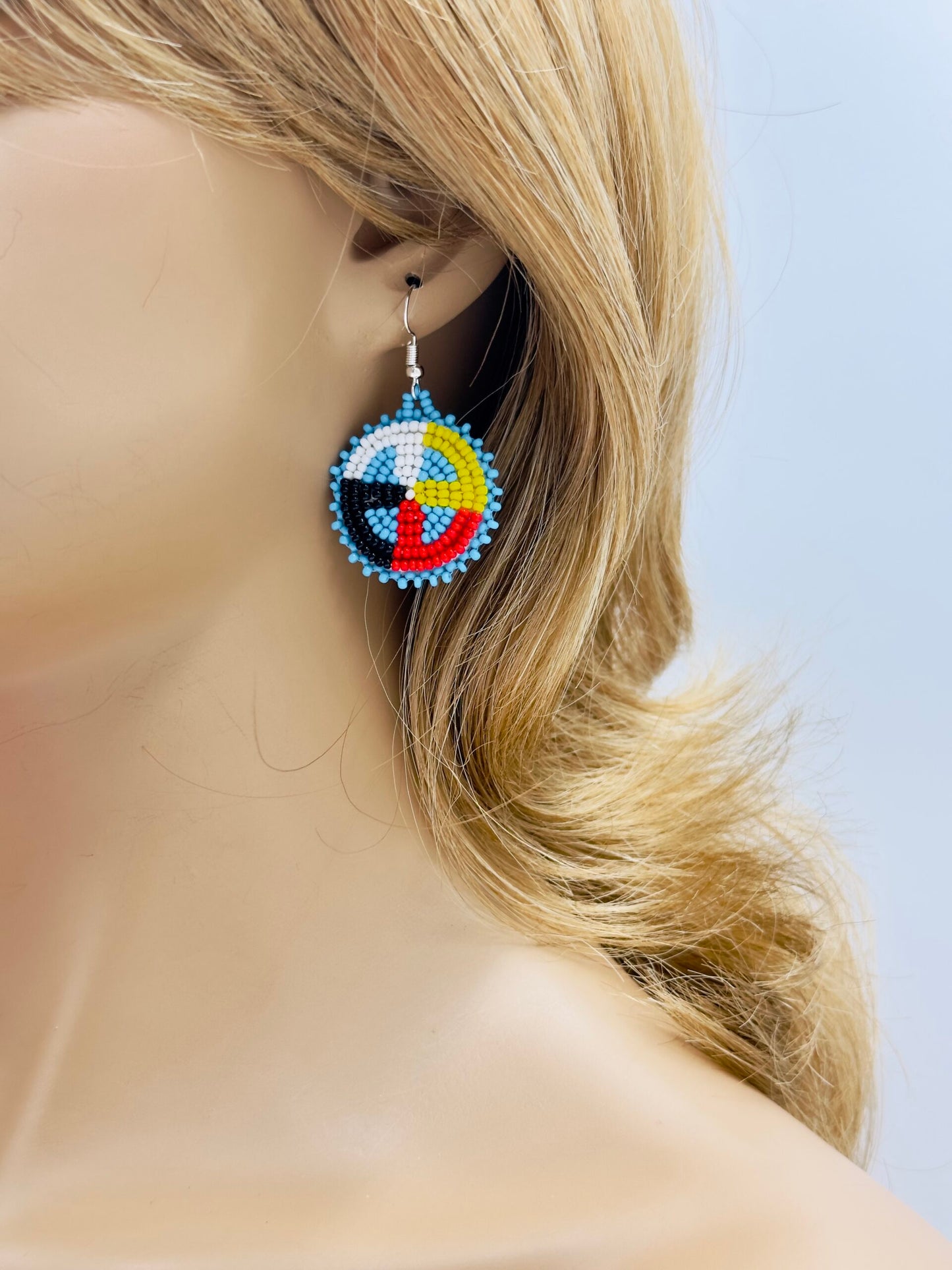 Handcrafted Blue Earrings Four Directions Medicine Wheel