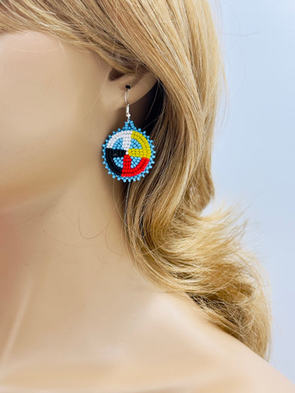 Handcrafted Blue Earrings Four Directions Medicine Wheel