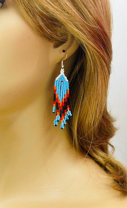 Handmade beaded White Red medallion necklace earrings set