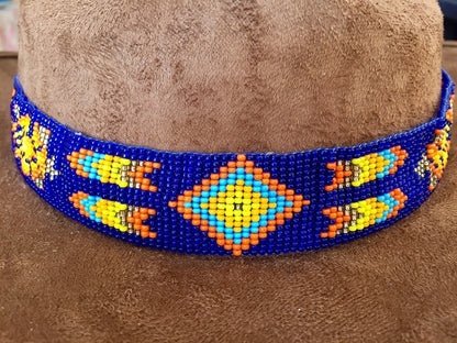 Handmade beaded Turtle Blue Orange Beaded Cowboy Hat Band Belt
