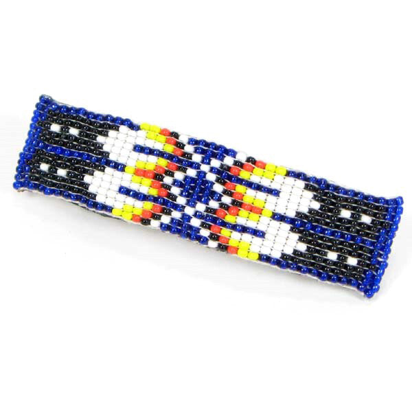 Blue White Fire Pattern Butterfly Beaded Hair Barrette French Clip