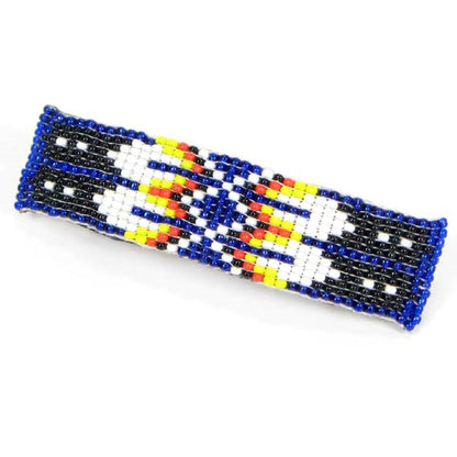 Blue White Fire Pattern Butterfly Beaded Hair Barrette French Clip