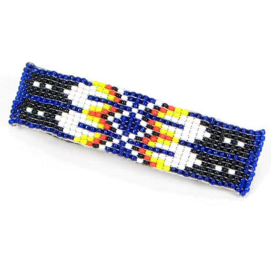 Blue White Fire Pattern Butterfly Beaded Hair Barrette French Clip