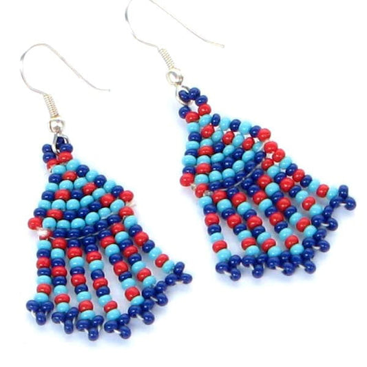 Handmade Beaded Red Blue Seed Bead Small Earrings