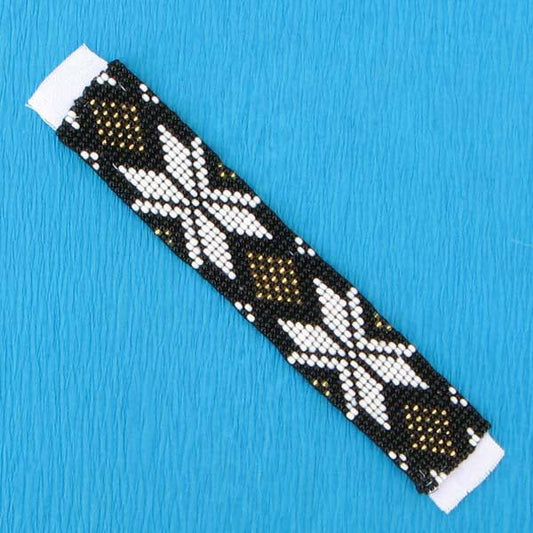5X1" Black White Golden Butterfly Beadwork Applique Beaded Strip