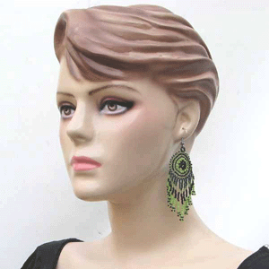 Handmade Beaded Green Seed Bead Big Native Style Earrings