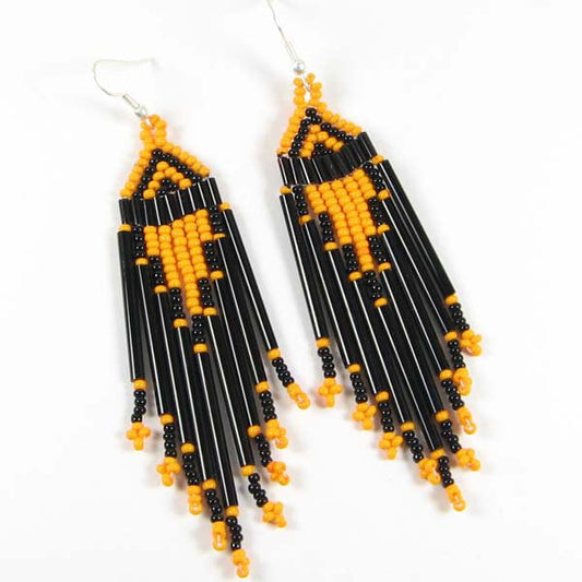 Handmade Beaded Orange Black Seed Bead Earrings