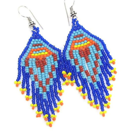 Handmade Beaded Blue Seed Bead Big Earrings