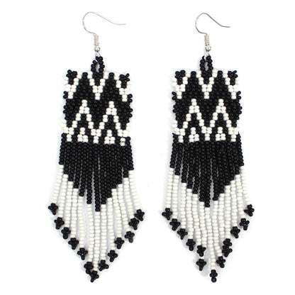 Handmade Beaded Black Seed Bead Native Style Earrings