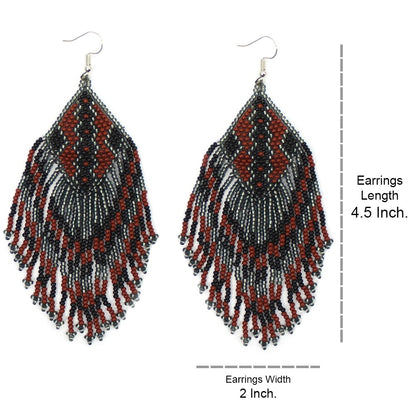 Handmade Beaded Brown Grey Seed Bead Big Earrings