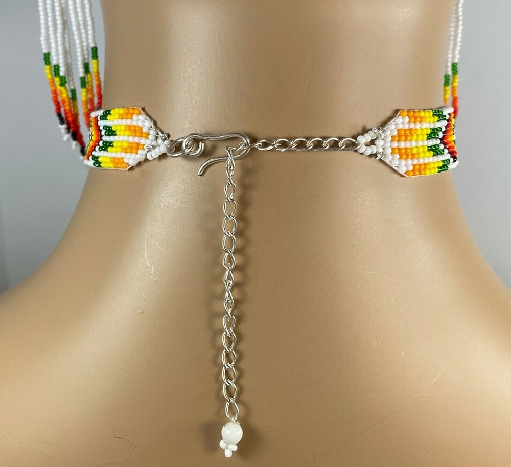 Handmade Beaded White Orange Yellow Choker Necklace Earrings Set