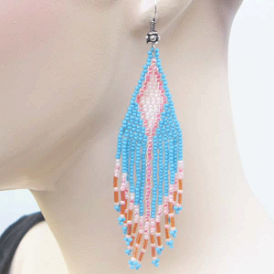 Turquoise &amp; Pink Beaded Tassel Earrings
