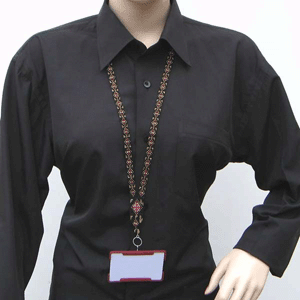 Black Golden Red Seed Beaded Red Cross Beadwork Lanyard Id Holder