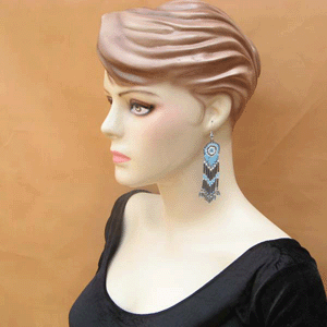 Handmade Beaded Turquoise Blue Color Black Seed Bead Earrings