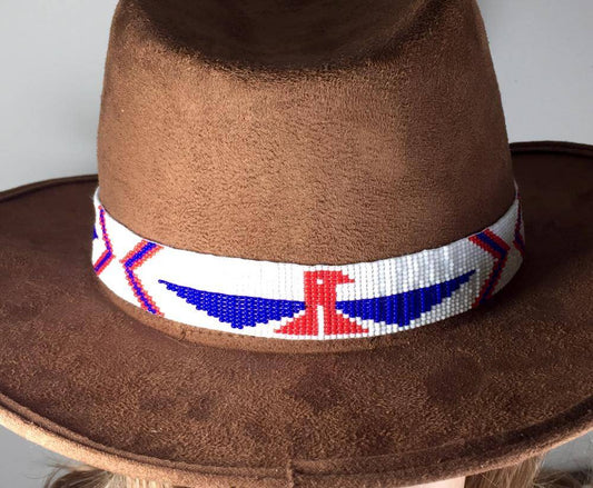 Native Style Patriotic Red Blue White Beaded Hatband