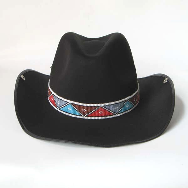 Turquoise Blue Brown Grey White Seed Beaded Cowboy Hat Band