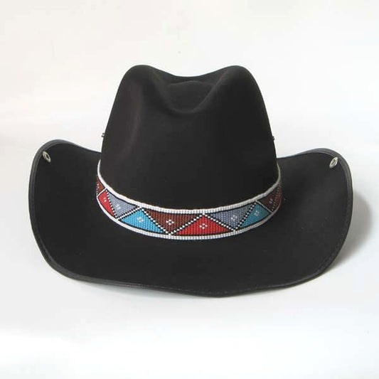 Turquoise Blue Brown Grey White Seed Beaded Cowboy Hat Band