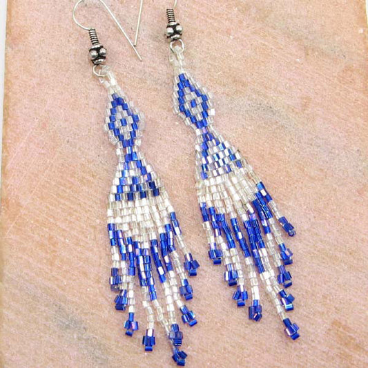 Handmade Beaded Blue Delica Bead Earrings
