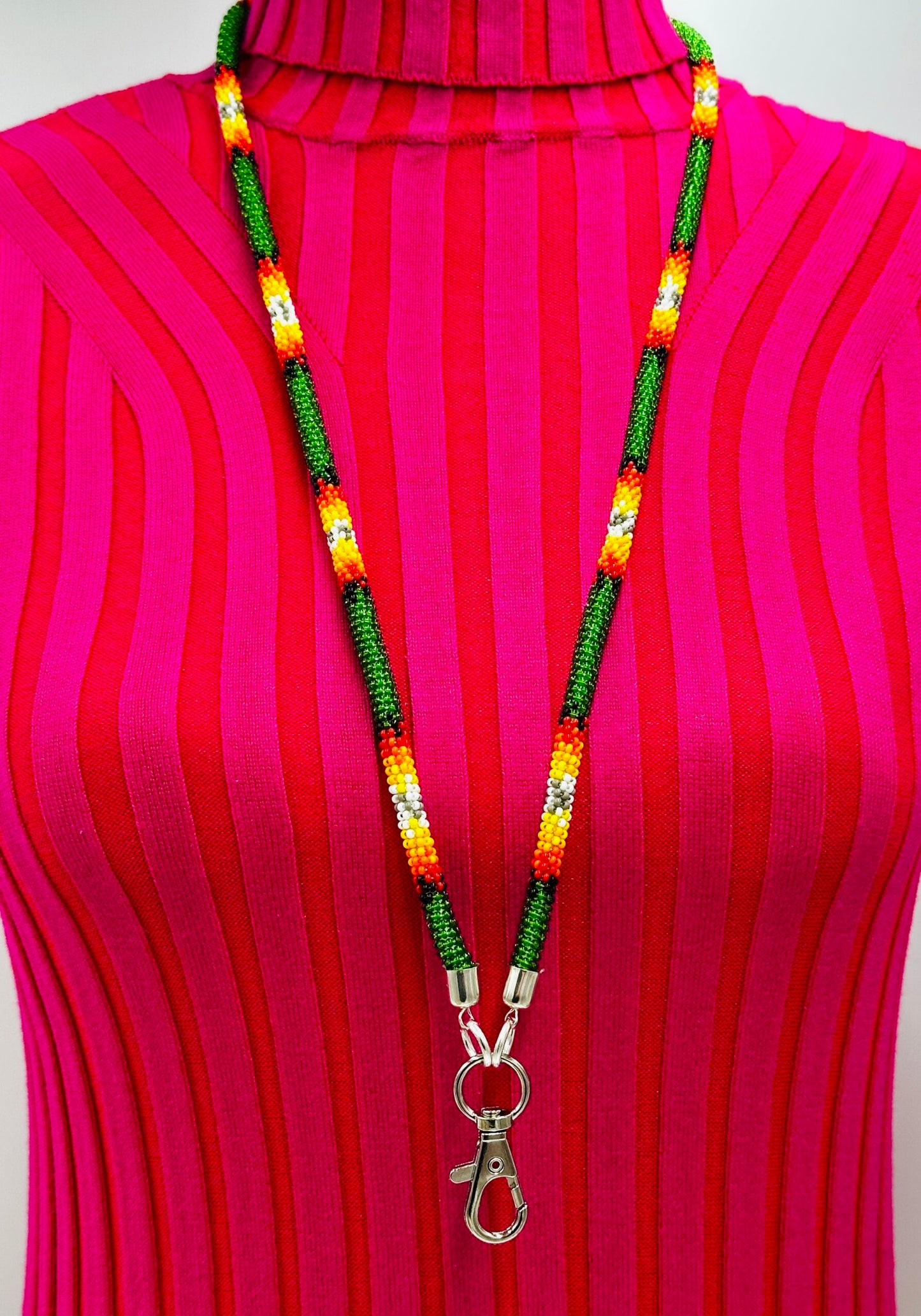 Handmade beaded Green southwestern woven lanyard