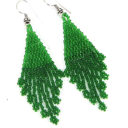 Handmade Beaded Green Seed Bead Big Earrings