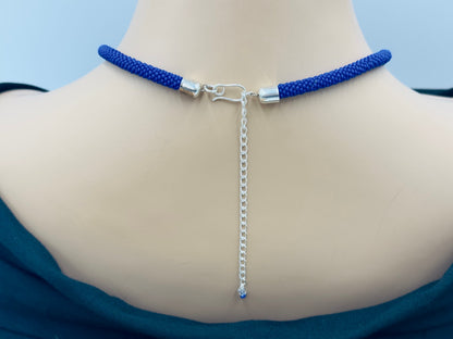 Handmade beaded Deep Blue woven Rope necklace