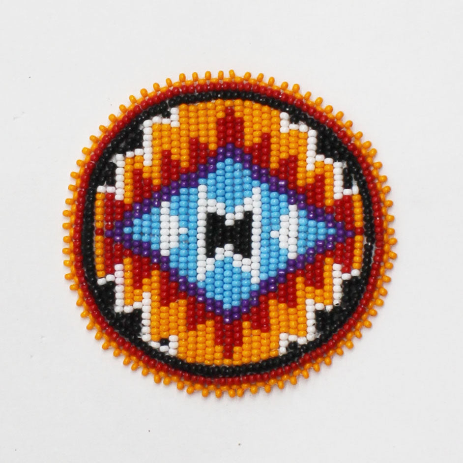 Handmade Beaded Orange Black Aztec 3 Inch Rosette for Crafts and Decoration