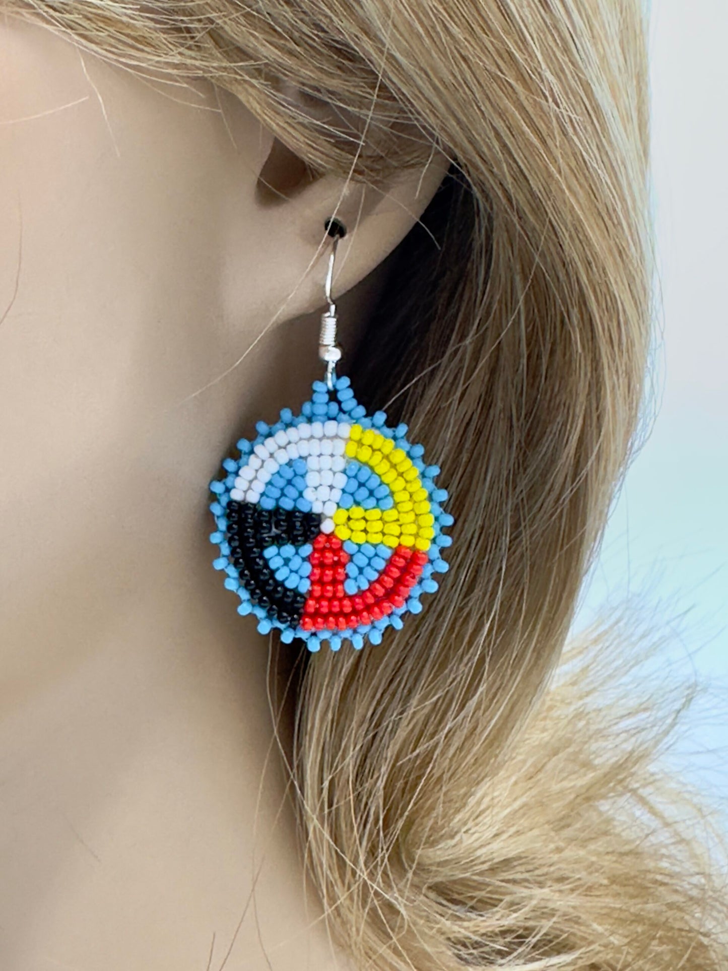 Handcrafted Blue Earrings Four Directions Medicine Wheel