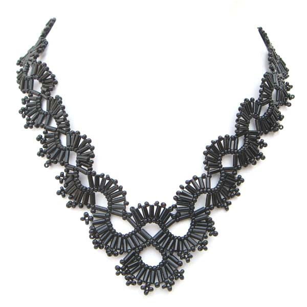 Handmade Beaded Black Bugle Seed Bead Necklace