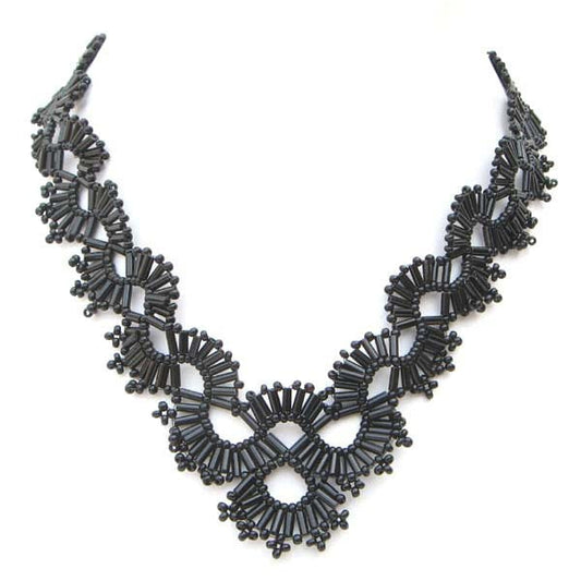 Handmade Beaded Black Bugle Seed Bead Necklace
