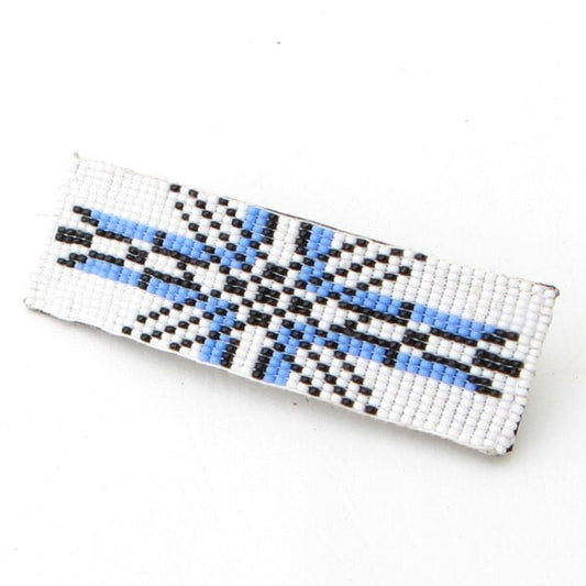 Beaded Barrette French Clip White Base Geometrical Beadwork Rectangular