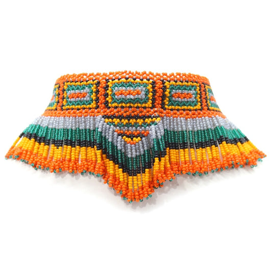 Handmade Beaded Orange Seed Bead Choker Necklace