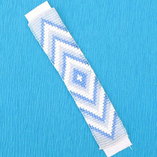 5X1" White Blue Decorating Seed Beaded Applique Sew Iron Craft Strip