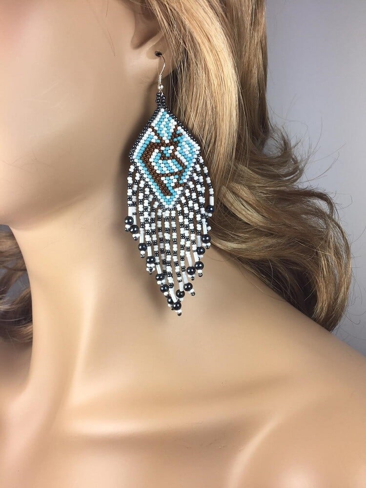 Turquoise Blue Kokopelli Seed Bead Chandelier Earrings