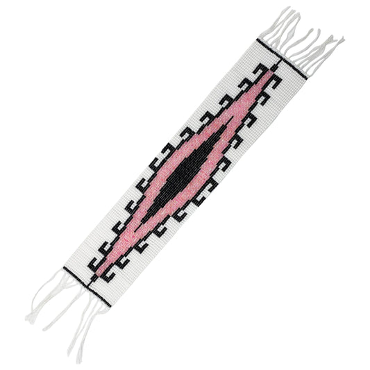 10X2" White Pink Black Handmade Art Craft Applique Seed Beaded Strip