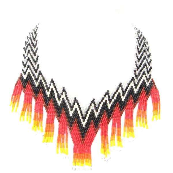 Handmade Beaded Black Fire Pattern Seed Bead Necklace