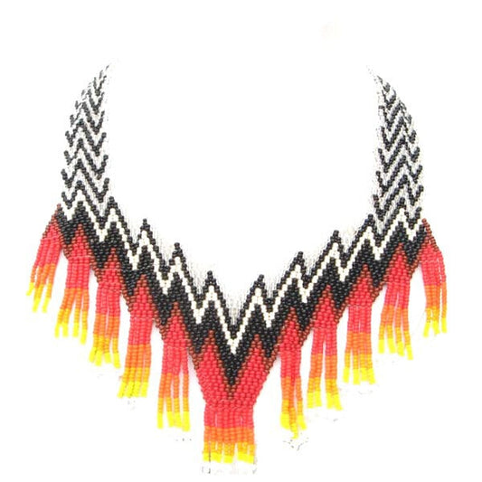 Handmade Beaded Black Fire Pattern Seed Bead Necklace