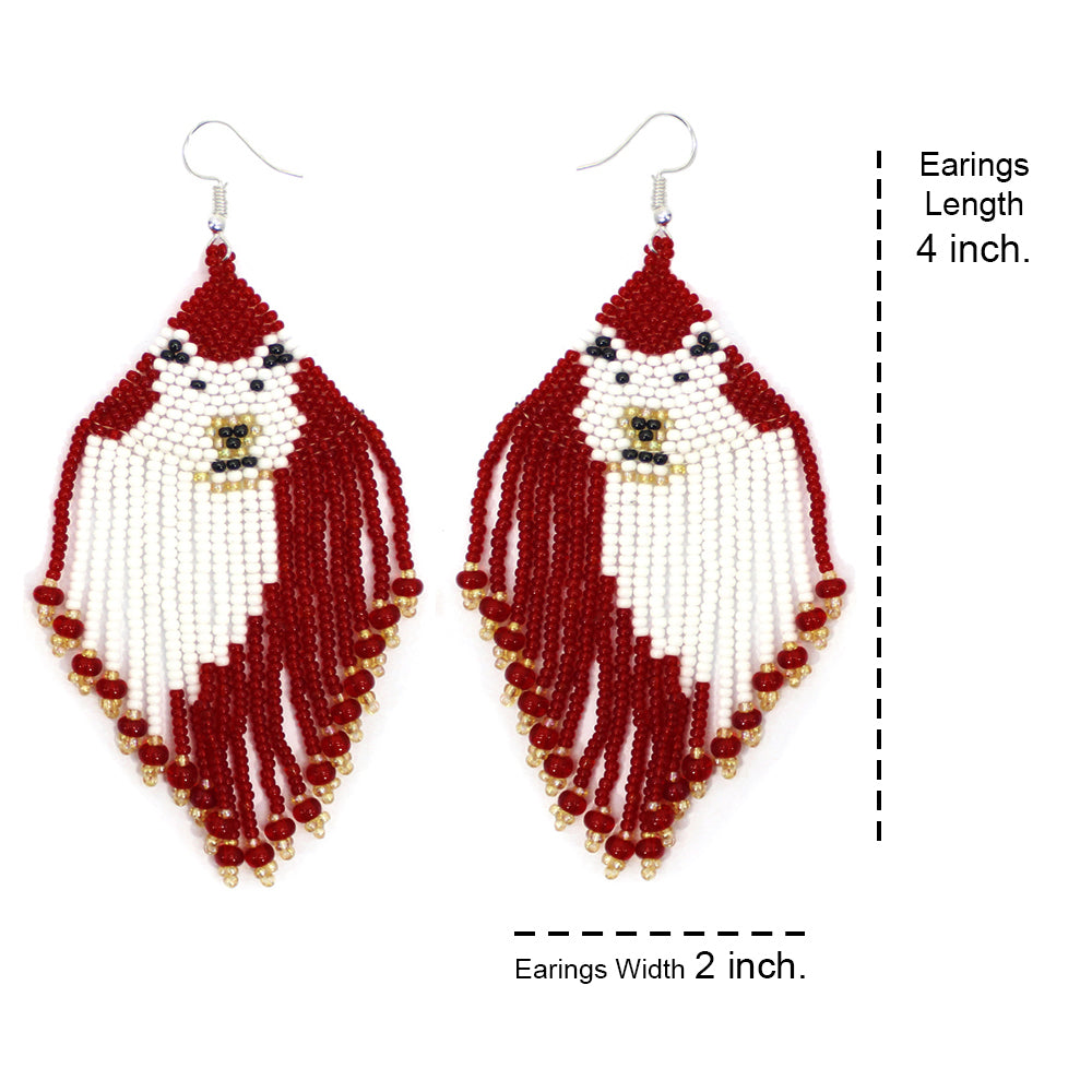 Polar Bear handmade Red, White, and Golden Seed Bead Earrings