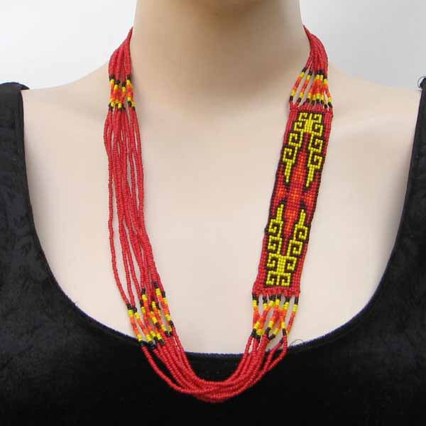 Vibrant Red Yellow Layered Beaded Necklace